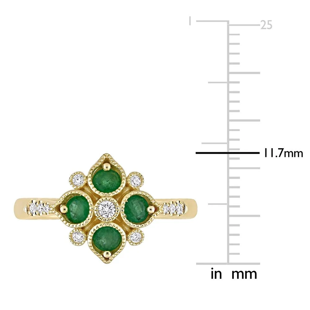 Miadora 14k Yellow Gold Emerald and 1/10ct TDW Diamond Floral Geometric Cluster Ring sold by Zulily product image thumbnail 5