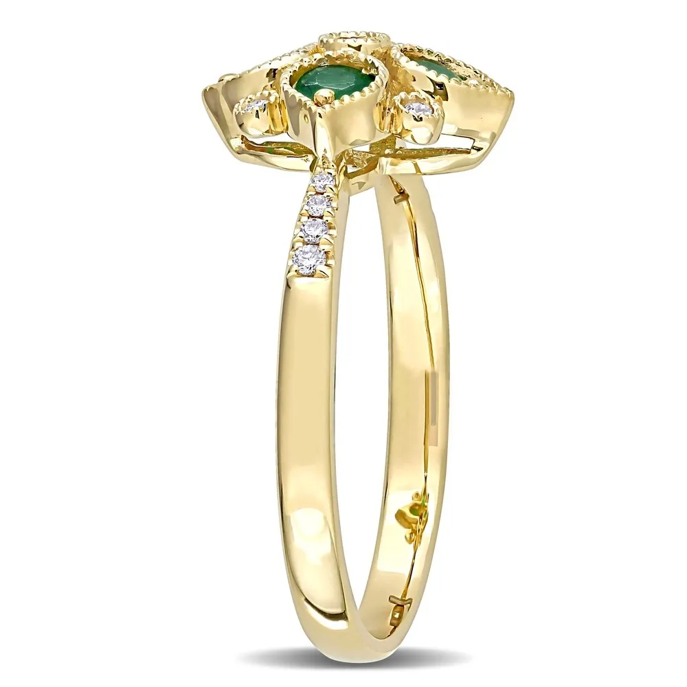Miadora 14k Yellow Gold Emerald and 1/10ct TDW Diamond Floral Geometric Cluster Ring sold by Zulily product image thumbnail 3