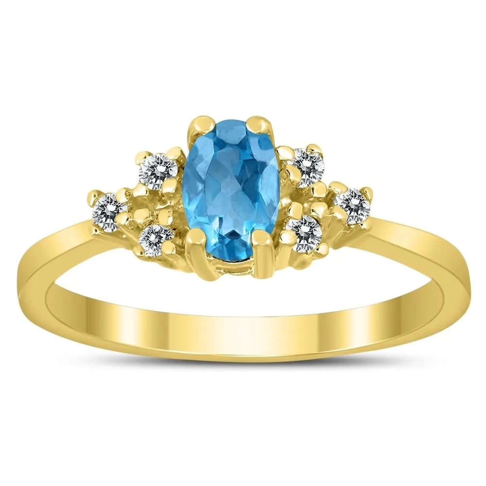 6X4MM Blue Topaz and Diamond Regal Ring in 10K Yellow Gold sold by Zulily