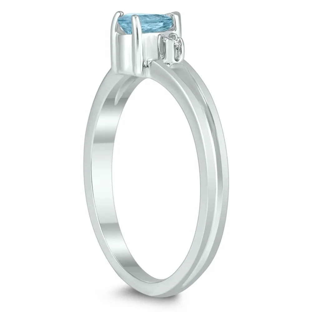5X3MM Aquamarine and Diamond Pear Shaped Open Three Stone Ring in 10K White Gold sold by Zulily product image thumbnail 2