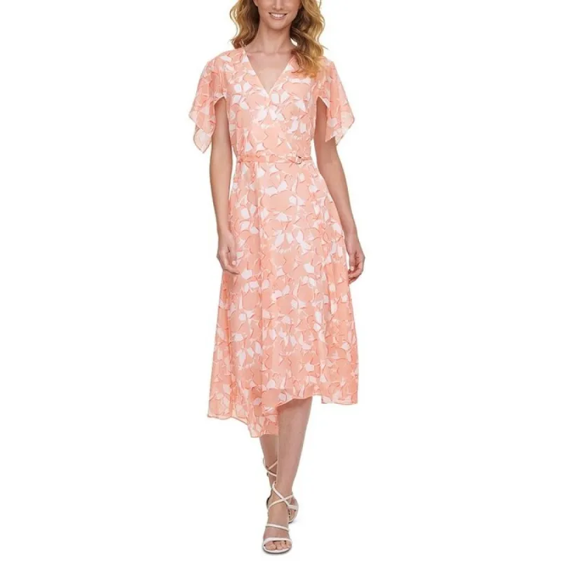 DKNY Women's Floral Print Wrap Dress Pink Size 14 made by DKNY