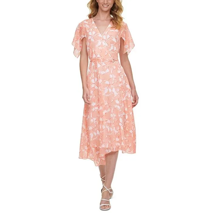 DKNY Women's Floral Print Wrap Dress Pink Size 14 sold by Zulily