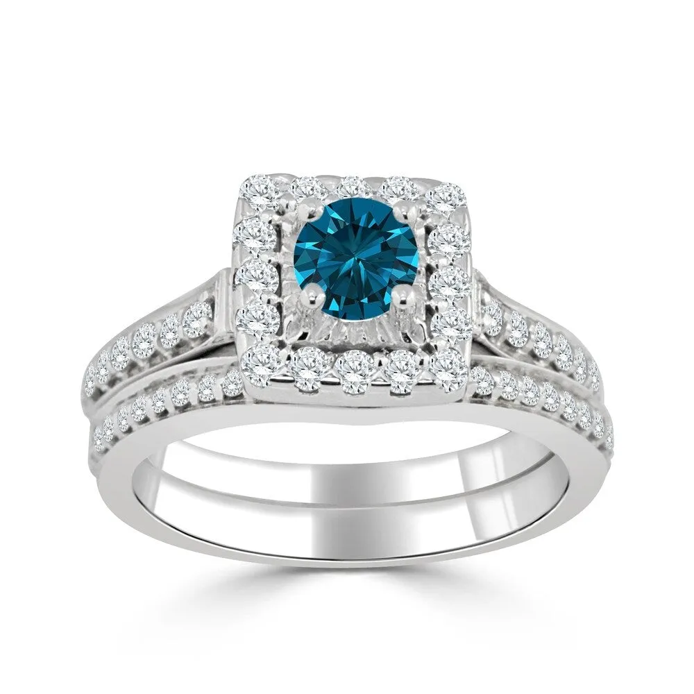 Auriya Round 1ctw Blue Halo Diamond Engagement Ring Set 14k Gold sold by Zulily