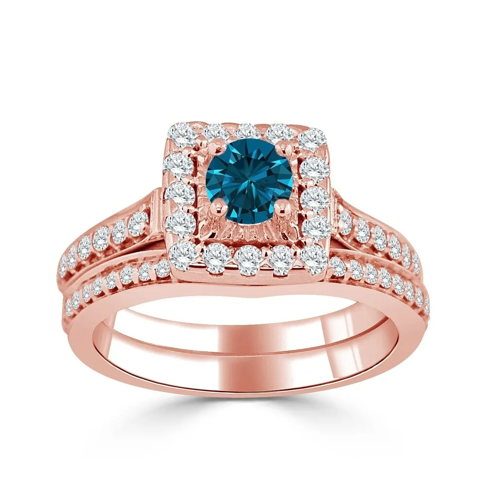 Auriya Round 1ctw Blue Halo Diamond Engagement Ring Set 14k Gold sold by Zulily product image thumbnail 3