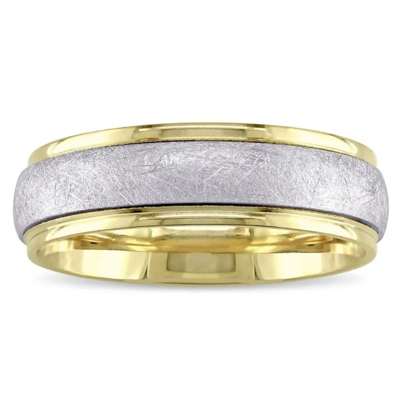 Ladies Brushed Finish Wedding Band in 2-Tone 14K White and Yellow Gold by The Miadora Signature Coll sold by Zulily