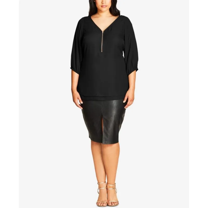 City Chic Women's Plus Shirt V-Neck Blouse Black Size XS/14W sold by Zulily