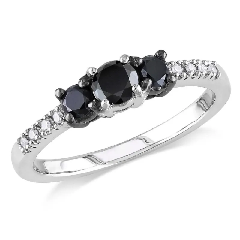 Miadora Sterling Silver Black and White Diamond 3-stone Promise Ring sold by Zulily