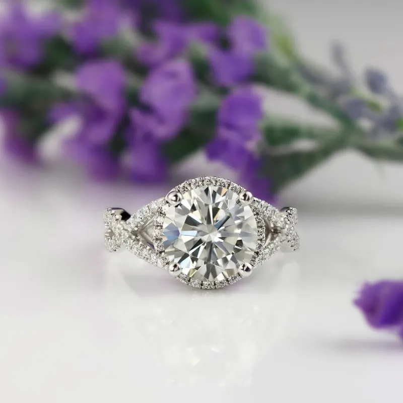 Auriya 14k Gold Infinity Round3ct Moissanite and 1/2ctw Diamond Halo Engagement Ring sold by Zulily