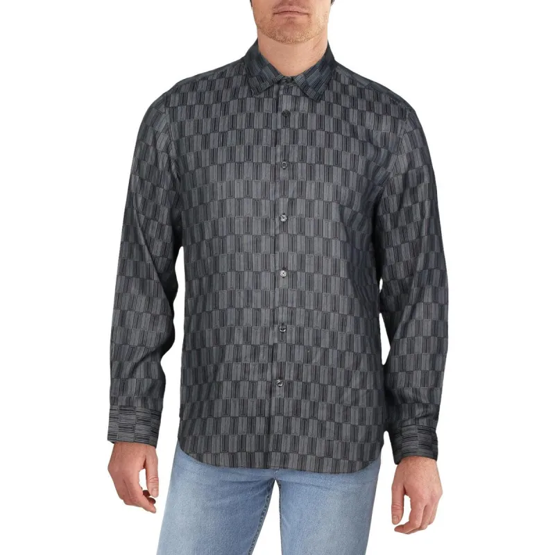 Perry Ellis Men's Printed Lyocell Button-Down Shirt Gray Size Large sold by Zulily