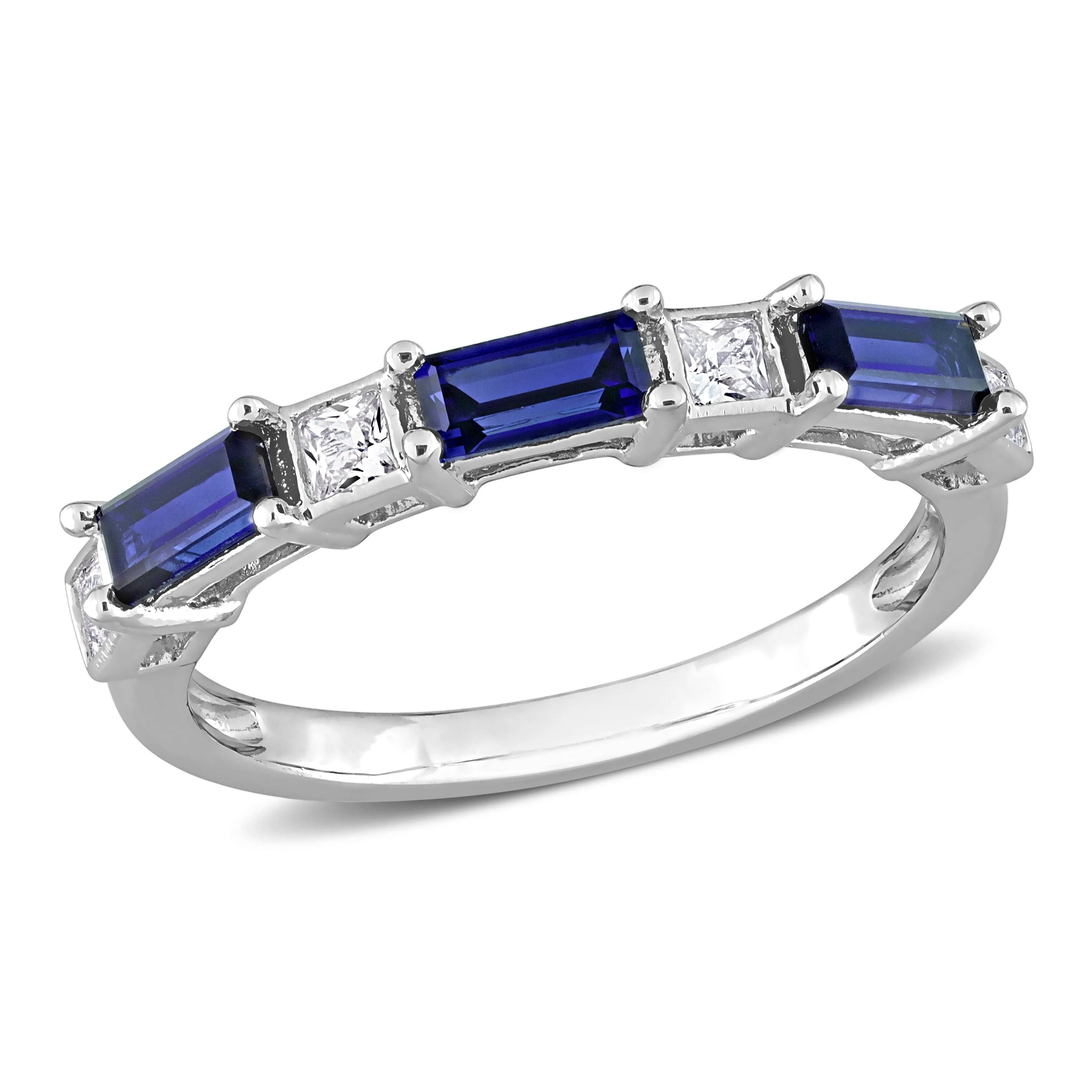 Miadora Baguette & Square Created Blue & White Sapphire Stackable Eternity Band in Sterling Silver sold by Zulily product image thumbnail 2