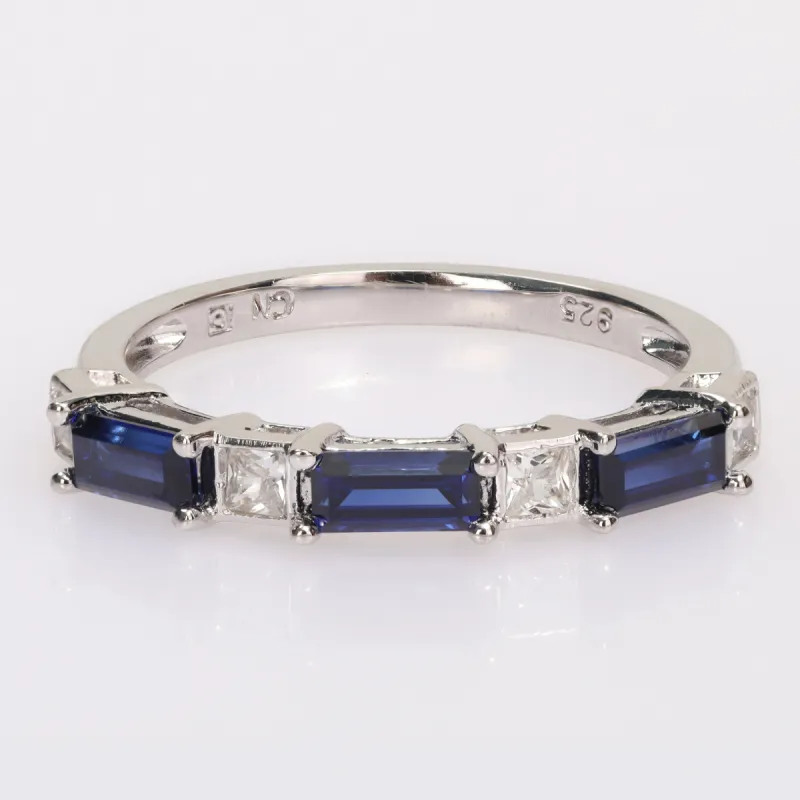Miadora Baguette & Square Created Blue & White Sapphire Stackable Eternity Band in Sterling Silver sold by Zulily