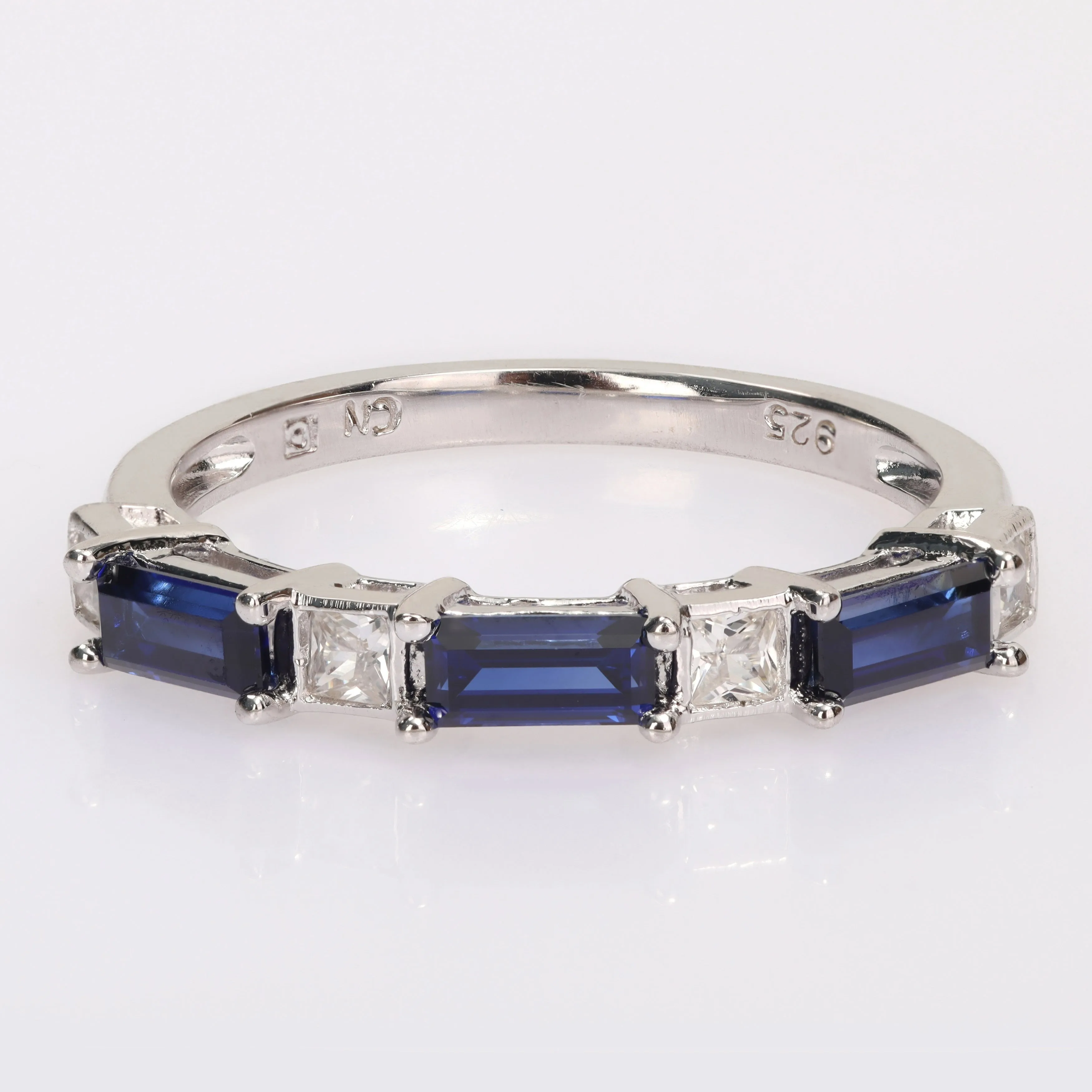 Miadora Baguette & Square Created Blue & White Sapphire Stackable Eternity Band in Sterling Silver sold by Zulily