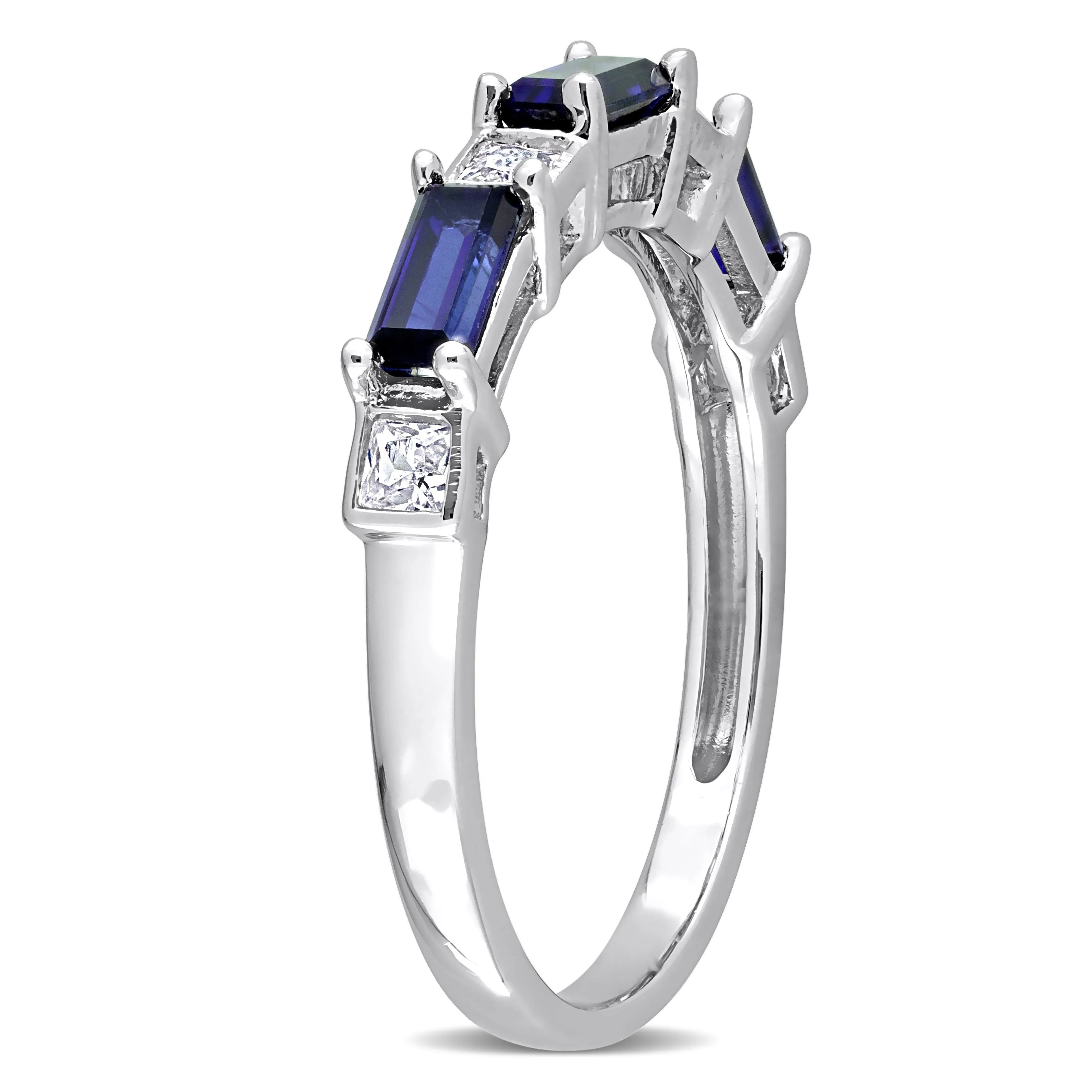 Miadora Baguette & Square Created Blue & White Sapphire Stackable Eternity Band in Sterling Silver sold by Zulily product image thumbnail 4