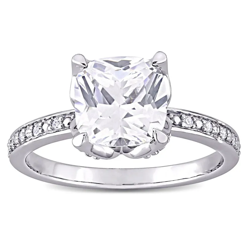 Miadora 10k White Gold Cushion-cut Created White Sapphire & Diamond Accent Solitaire Engagement Ring sold by Zulily