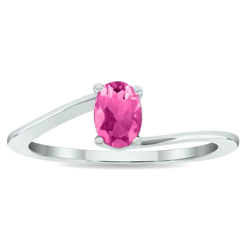 Women's Solitaire Pink Topaz Wave Ring in 10K White Gold sold by Zulily
