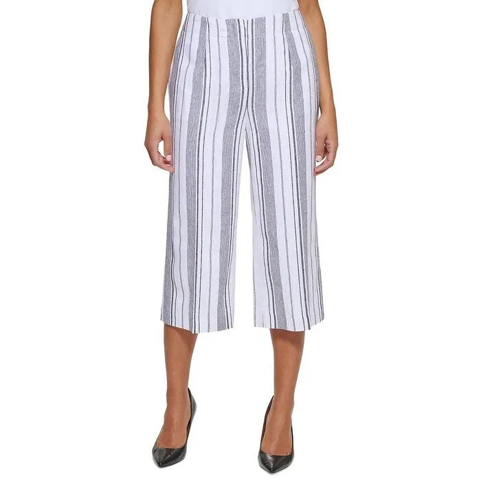 Calvin Klein Women's Striped Cropped Linen Pants White Size 2 sold by Zulily