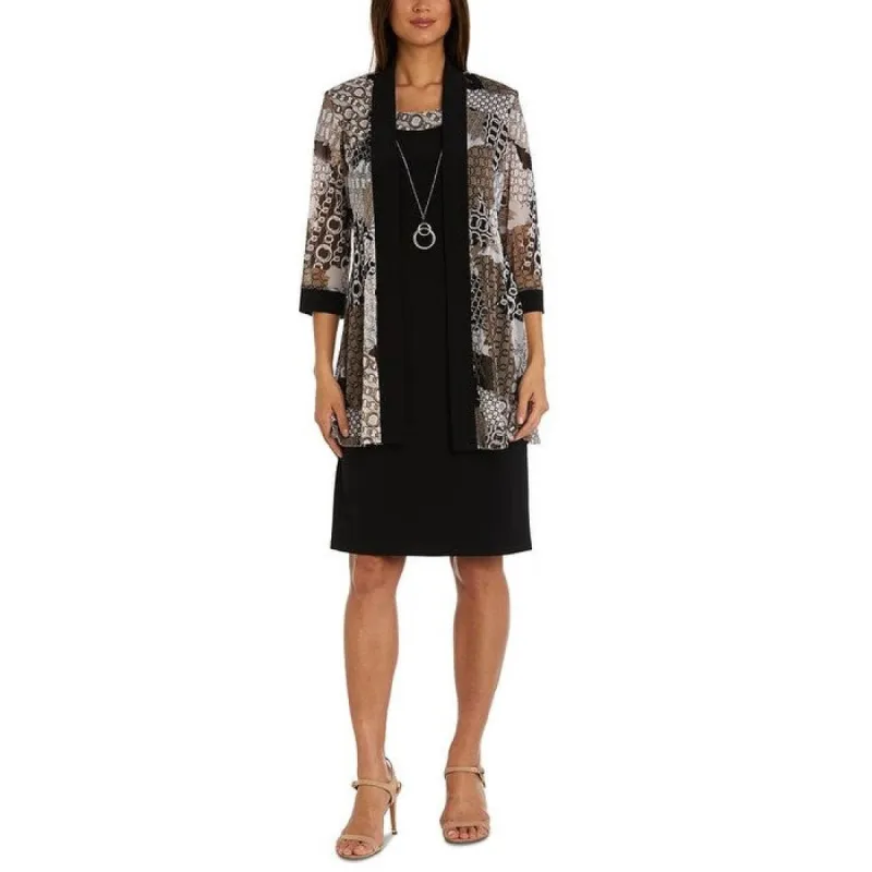 R & M Richards Women's 2 Pc Sheath Dress & Printed Jacket Brown Size 4 Petite sold by Zulily