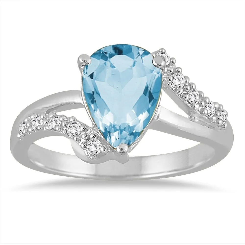 2 Carat Pear Shape Blue Topaz and Diamond Ring in 10K White Gold sold by Zulily