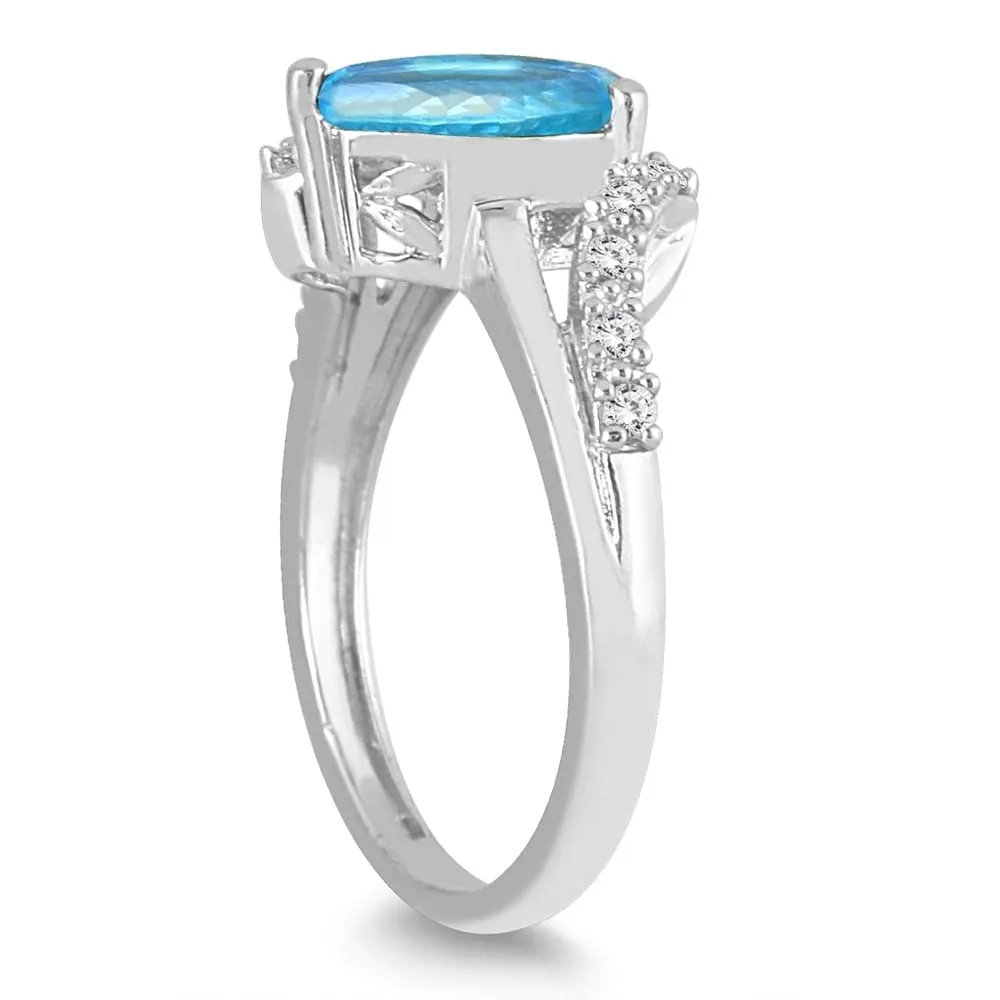 2 Carat Pear Shape Blue Topaz and Diamond Ring in 10K White Gold sold by Zulily product image thumbnail 2