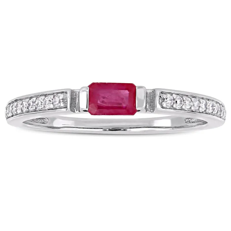 Miadora 10k White Gold Ruby and 1/10ct TDW Diamond Semi-Eternity Band sold by Zulily