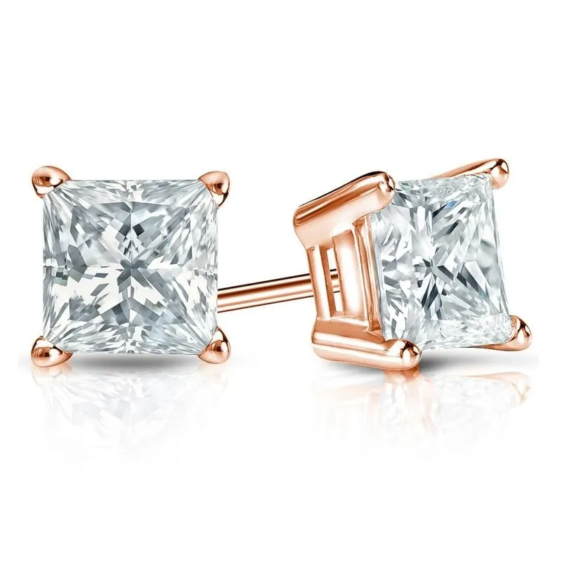 Auriya 14-karat Gold Lab Grown 1.80 carat TDW Princess Diamond Stud Earrings 4-Prong Basket Screw-back sold by Zulily product image thumbnail 5