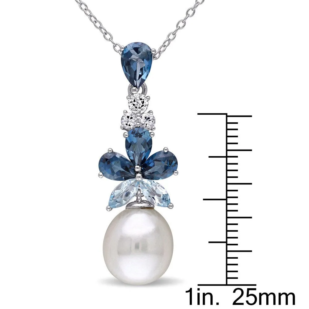 Miadora Sterling Silver Cultured Freshwater Pearl and Topaz Drop Necklace (9.5-10 mm) sold by Zulily product image thumbnail 2