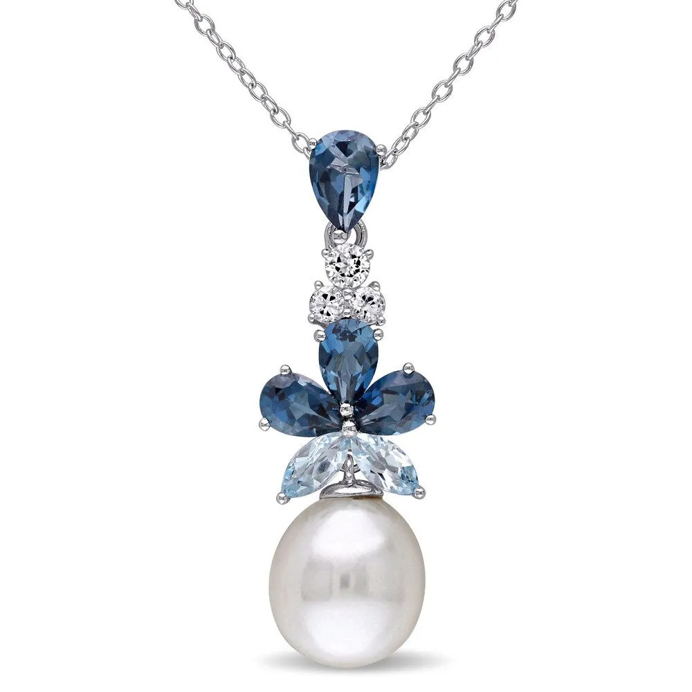 Miadora Sterling Silver Cultured Freshwater Pearl and Topaz Drop Necklace (9.5-10 mm) sold by Zulily product image thumbnail 5