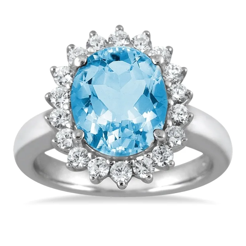 4 Carat Blue Topaz and Diamond Ring in 14K White Gold sold by Zulily