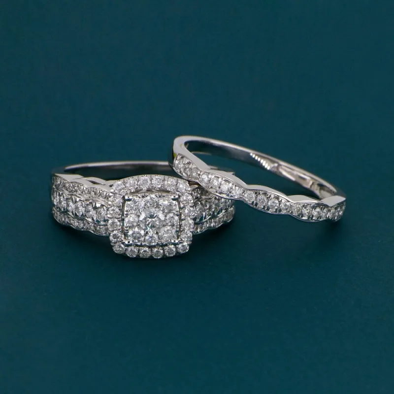 De Couer 10k Gold 1ct TDW Diamond Cluster Halo Bridal Set sold by Zulily