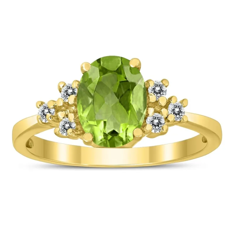 8X6MM Peridot and Diamond Regal Ring in 10K Yellow Gold sold by Zulily