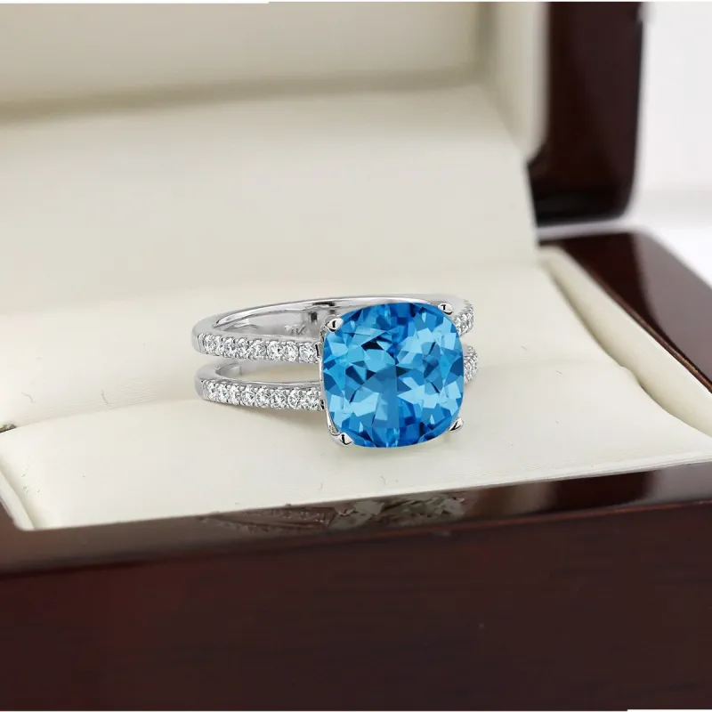 Auriya Modern 5ct Cushion-cut Swiss Blue Topaz and Diamond Engagement Ring 1/4cttw 14k Gold sold by Zulily