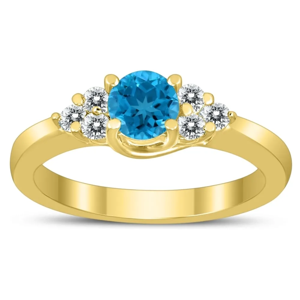 5MM Blue Topaz and Diamond Cynthia Ring in 10K Yellow Gold sold by Zulily