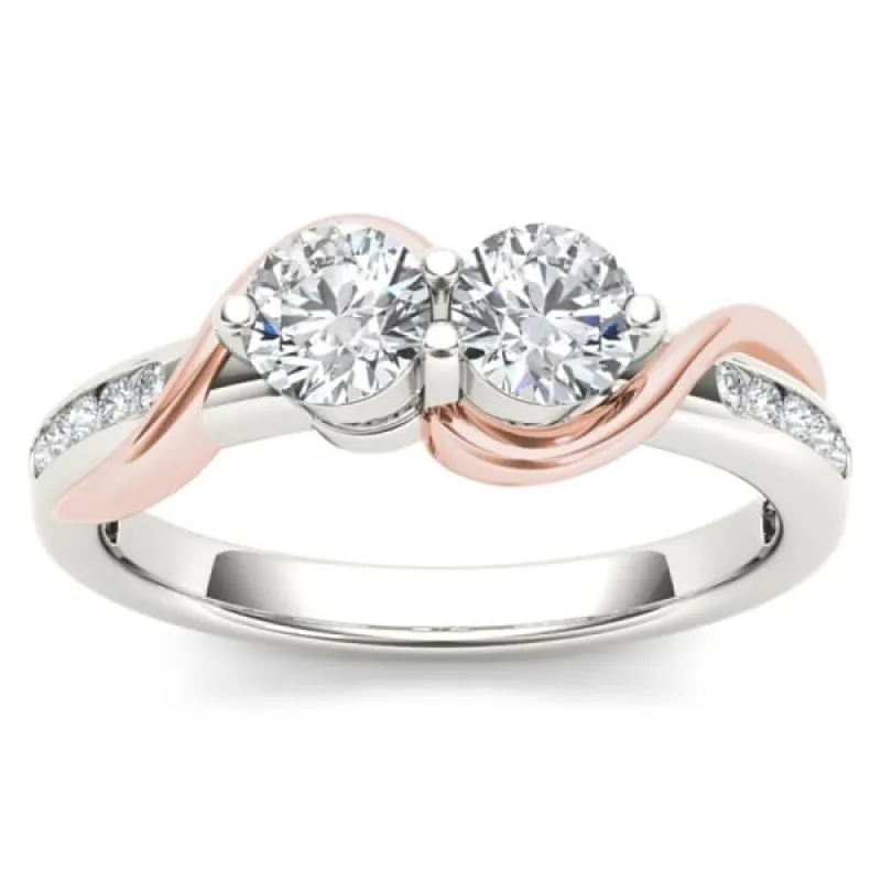 De Couer 10k Pink Two-Tone White Gold 3/4ct TDW Two-Stone Diamond Engagement Ring sold by Zulily