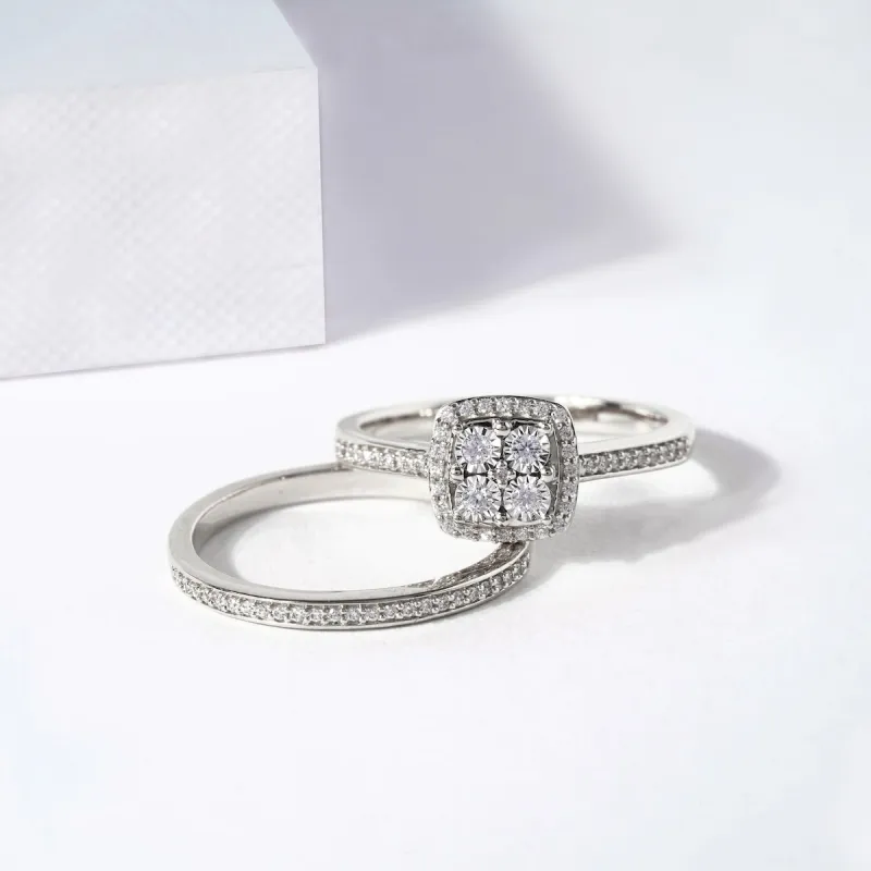 De Couer S925 Sterling Silver 1/4 ct TDW Diamond Halo Birdal Ring sold by Zulily