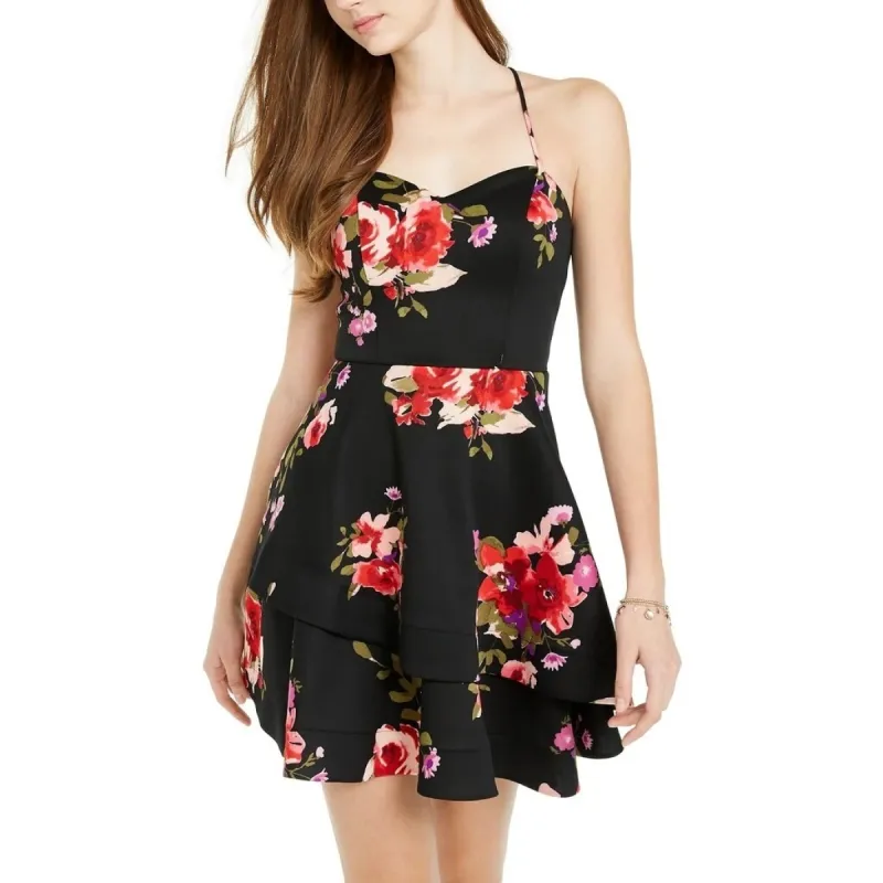 Sequin Hearts Juniors' Floral Double-Ruffle Dress Black Size 1 sold by Zulily