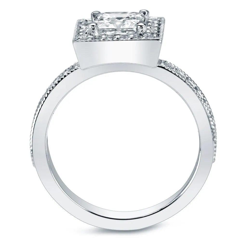 Auriya Platinum 1 1/2ctw Vintage Princess-cut Halo Diamond Engagement Ring Set sold by Zulily product image thumbnail 3