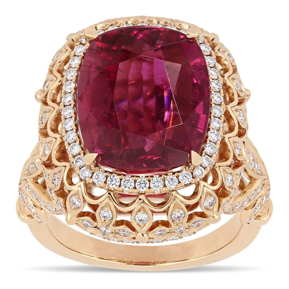 Miadora 14k Rose Gold Pink Tourmaline and 1-1/7ct TDW Diamond Halo Cocktail Ring sold by Zulily product image thumbnail 2