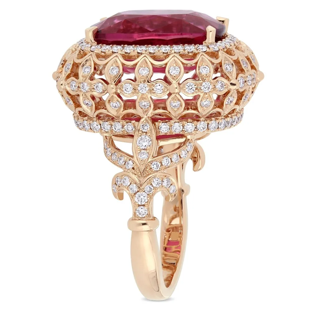 Miadora 14k Rose Gold Pink Tourmaline and 1-1/7ct TDW Diamond Halo Cocktail Ring sold by Zulily product image thumbnail 3