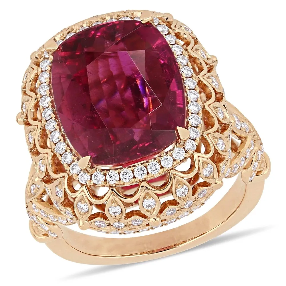 Miadora 14k Rose Gold Pink Tourmaline and 1-1/7ct TDW Diamond Halo Cocktail Ring sold by Zulily