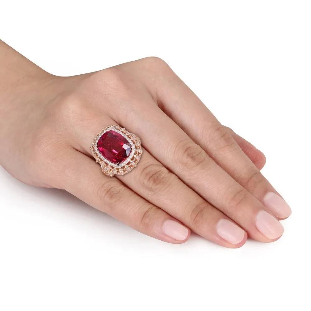 Miadora 14k Rose Gold Pink Tourmaline and 1-1/7ct TDW Diamond Halo Cocktail Ring sold by Zulily product image thumbnail 5
