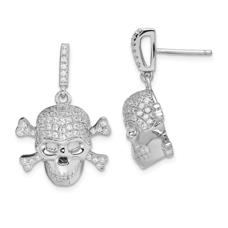 Curata 925 Sterling Silver 26x19mm CZ Cubic Zirconia Skull Dangle Post Earrings sold by Zulily