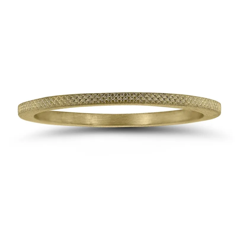 1MM Thin Stackable Band with Cross Hatch Center in 14K Yellow Gold sold by Zulily