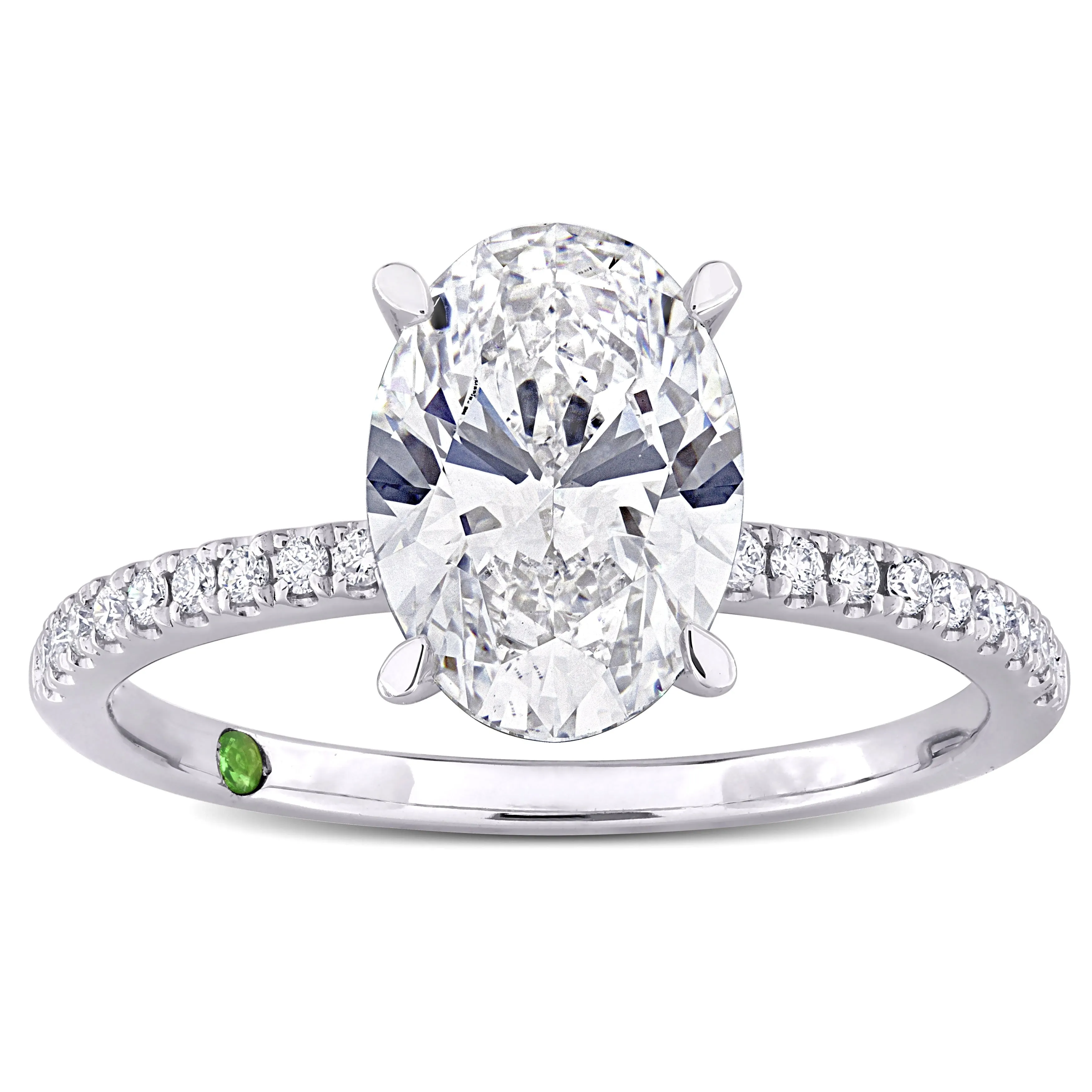 Created Forever 2 1/6ct TDW Oval-Cut Lab-Grown Diamond and Tsavorite Accent Ring in 14k White Gold sold by Zulily product image thumbnail 2