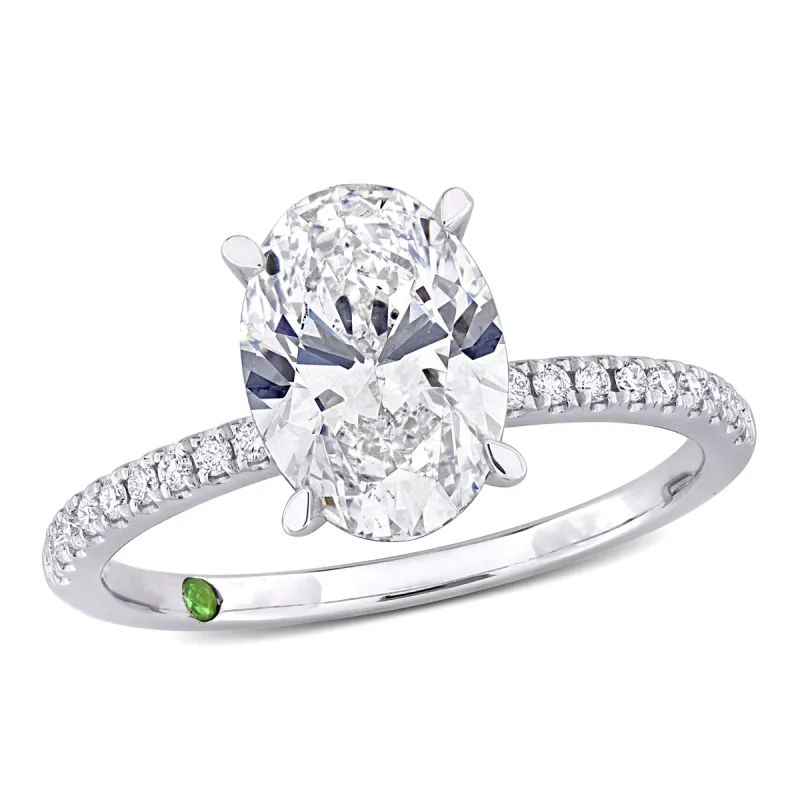 Created Forever 2 1/6ct TDW Oval-Cut Lab-Grown Diamond and Tsavorite Accent Ring in 14k White Gold sold by Zulily