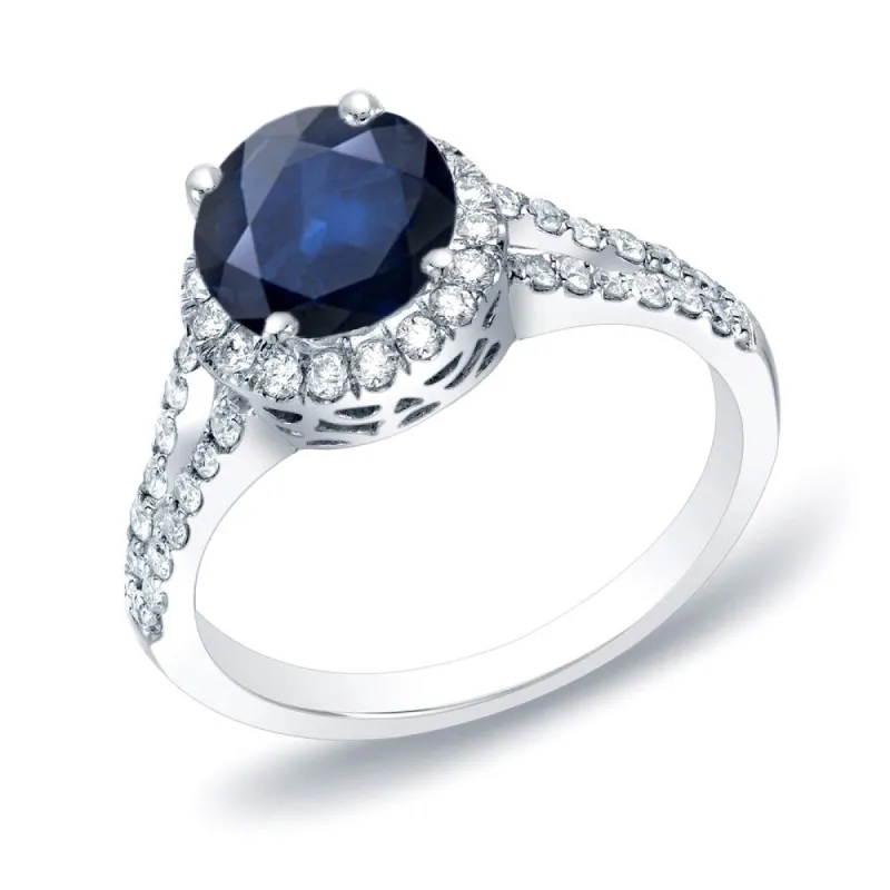 Auriya 14k Gold Round 3/4ct Blue Sapphire and 1/2ctw Diamond Halo Engagement Ring sold by Zulily