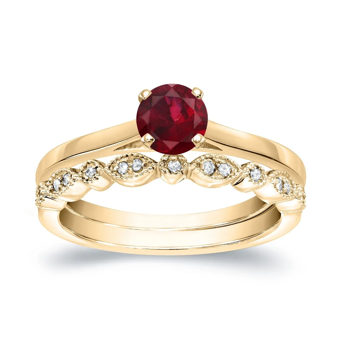 Auriya 14k Gold 1/3ctw Vintage Solitaire Ruby Engagement Ring Set 1/6ctw sold by Zulily product image thumbnail 3