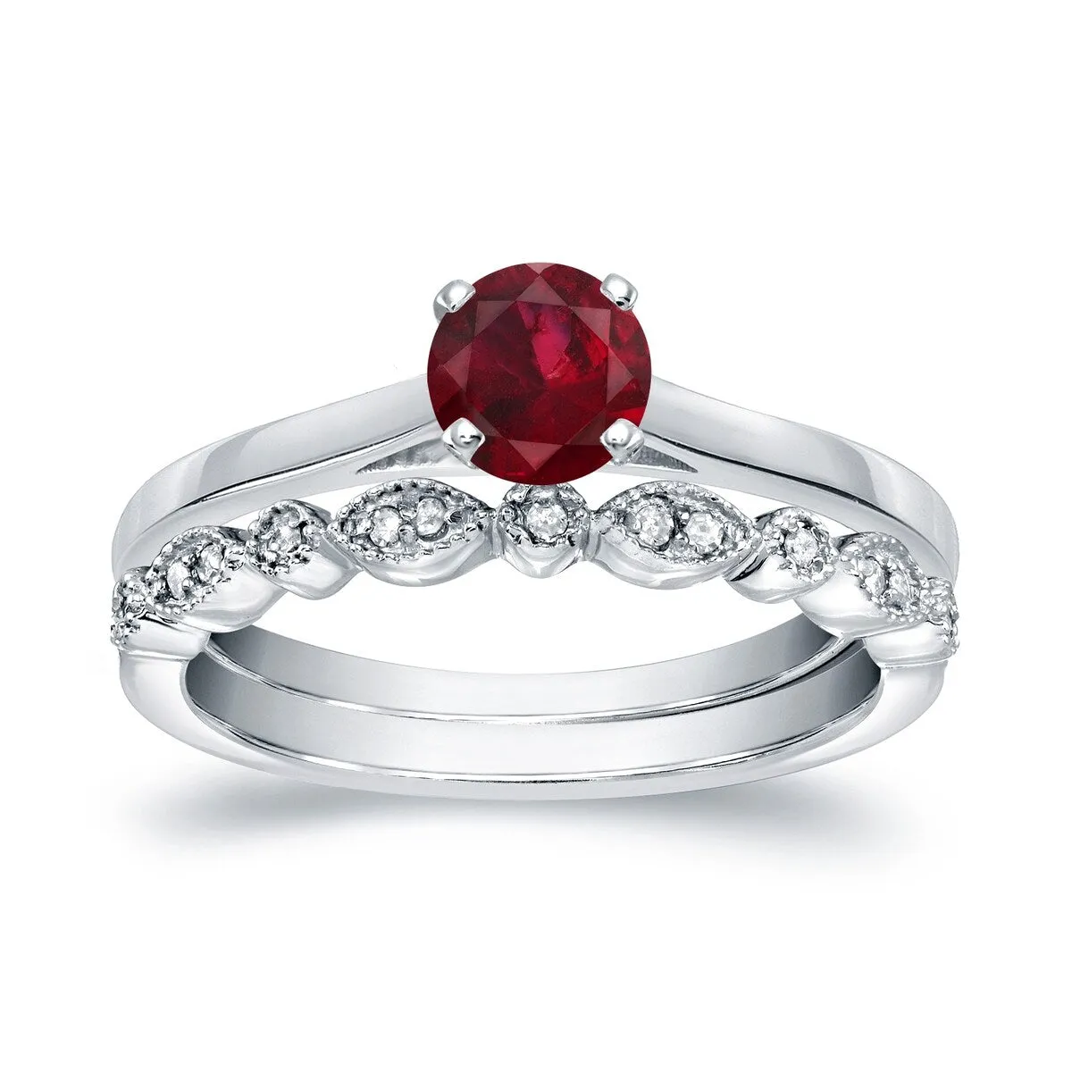 Auriya 14k Gold 1/3ctw Vintage Solitaire Ruby Engagement Ring Set 1/6ctw sold by Zulily product image thumbnail 2