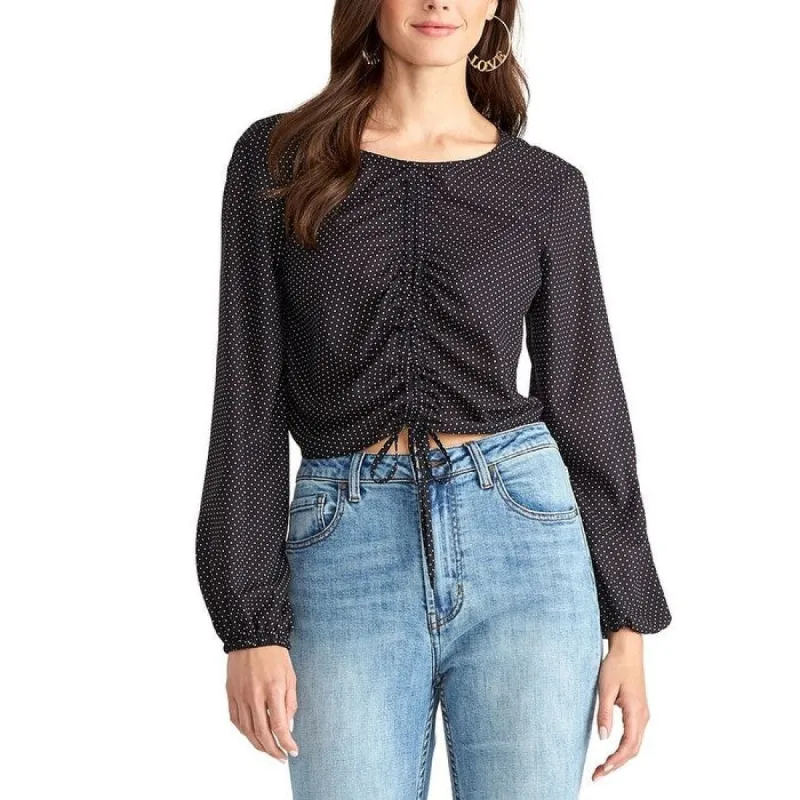 Rachel Roy Women's Dorinda Dot Print Gathered Front Top Black Size Medium sold by Zulily