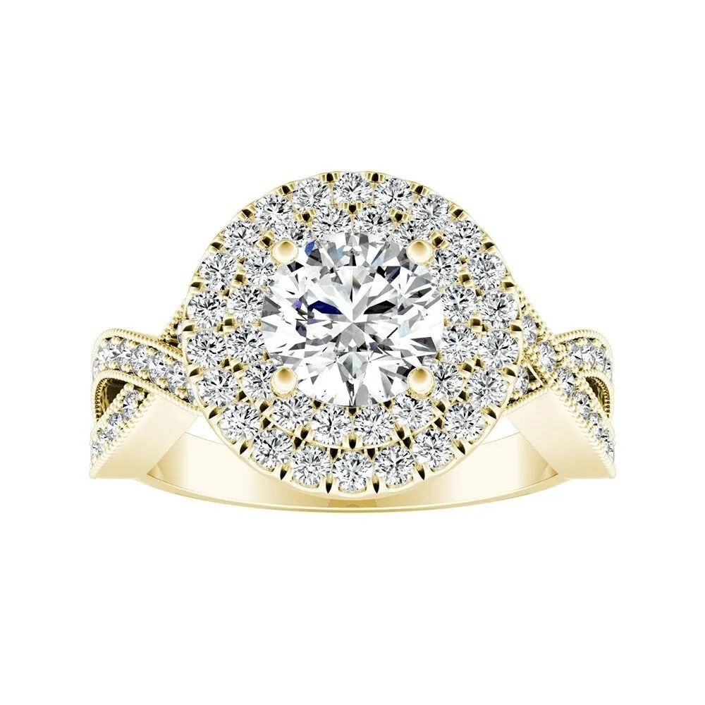 Auriya Vintage 1/2ct Moissanite and 5/8ctw Double Halo Diamond Engagement Ring 14K Gold sold by Zulily product image thumbnail 2