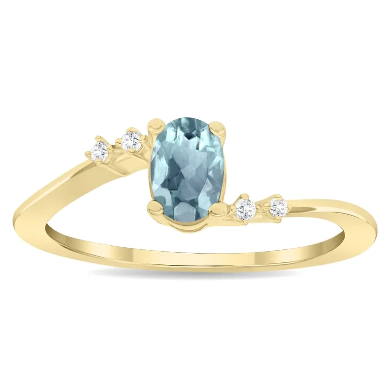 Women's Oval Shaped Aquamarine and Diamond Tierra Ring in 10K Yellow Gold sold by Zulily